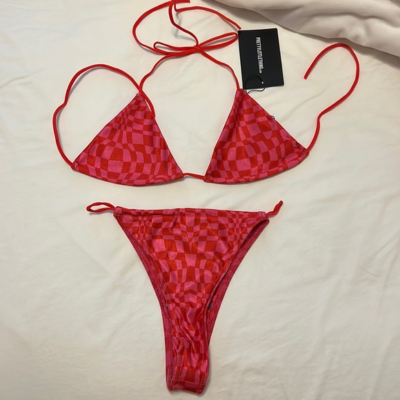 nwt red/pink checkerboard bikini size 6 - Picture 3 of 6